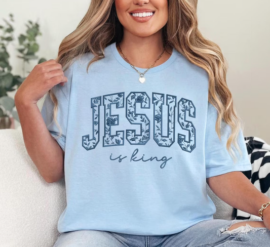 Jesus Is King Floral Embroidered Shirt, Christian Sweatshirt, Embroidered Jesus Shirt, Christian Gift
