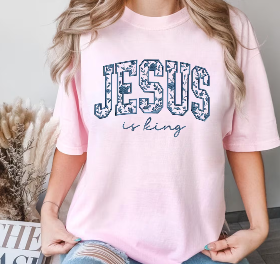 Jesus Is King Floral Embroidered Shirt, Christian Sweatshirt, Embroidered Jesus Shirt, Christian Gift