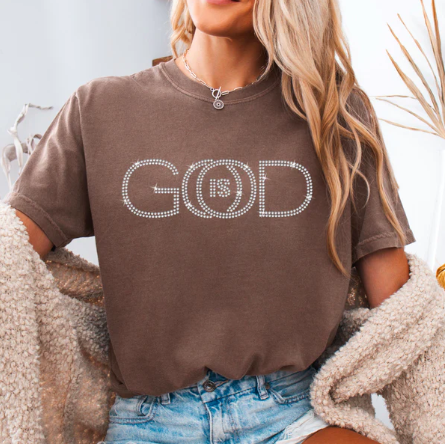 God Is Good Rinestone Shirt - Christian Shirt - Christian Apparel - Graphic Tee - Christian Gift (10-6)