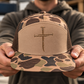 Three Nails Cross Embroidered Duck Camo Snapback Hat
