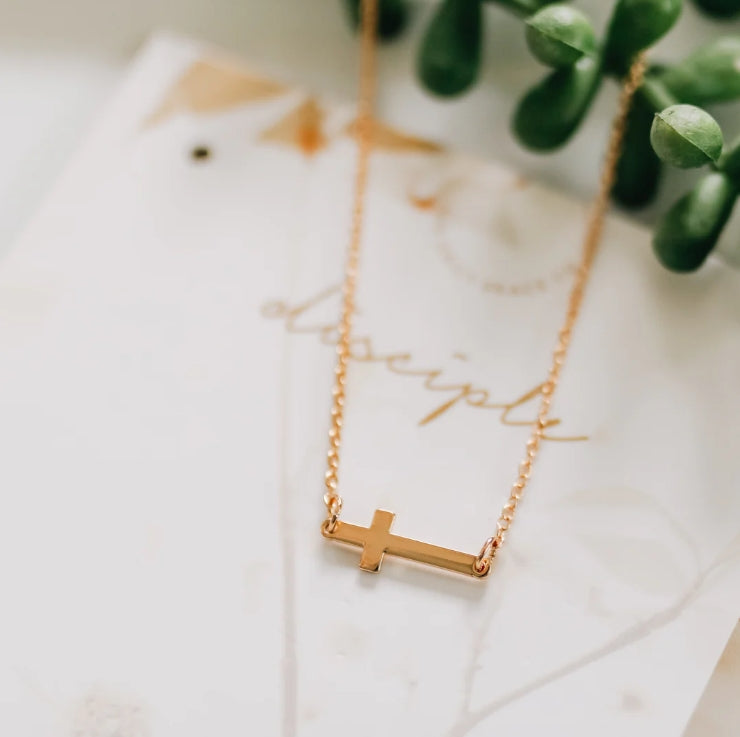 Disciple Cross Necklace - Christian Necklace - 18k Gold Necklace (I1)