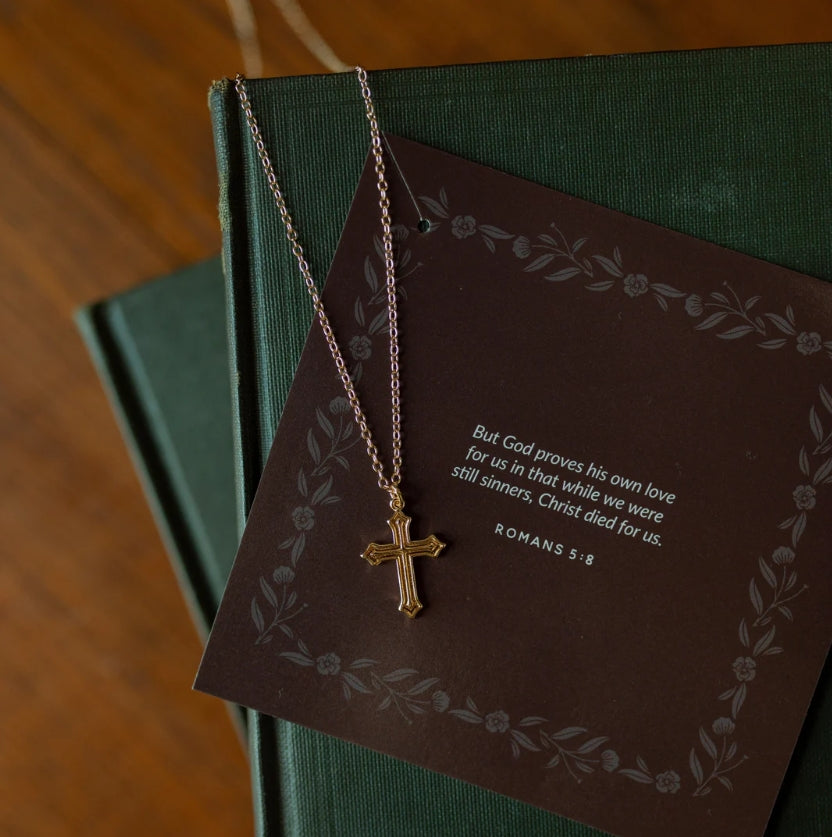 Ornate Cross Necklace - Christian Necklace - 18k Gold Necklace (I1)