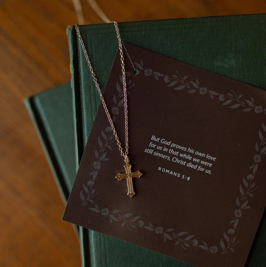 Ornate Cross Necklace - Christian Necklace - 18k Gold Necklace (I1)