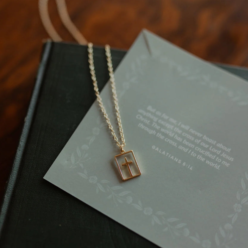 Cut Out Cross Necklace - Christian Necklace - 18k Gold Necklace (I1)
