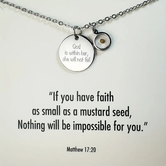 God Is Within Her Mustard Seed Necklace - Christian Jewelry - Christian Necklace  - Christian Gift