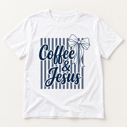 Coffee & Jesus Stripes Graphic Shirt