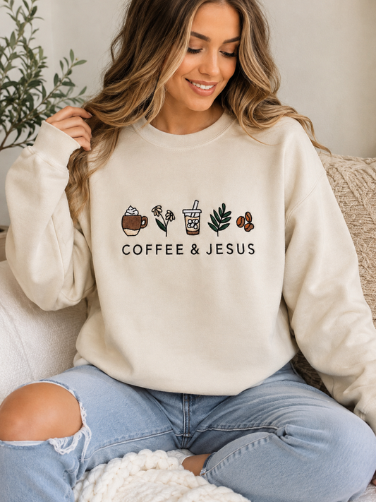 Coffee And Jesus Embroidered Shirt