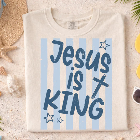 Jesus Is King Stripes - Christian Graphic T-Shirt (11-9)