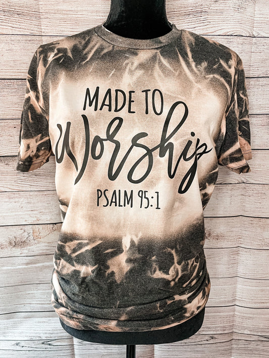 Christian Tee - Made To Worship - Bleached Christian Tee - Jesus Tee - Christian Apparel - Bleached Graphic Tee - Christian Gift (A4)