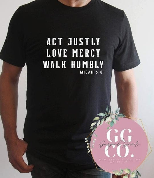 Christian Tee - Act Justly- Bleached Christian Tee - Jesus Tee - Christian Apparel - Bleached Graphic Tee - Christian Gift (7-19)