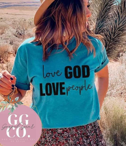 Christian Tee - Love God, Love People - Bleached Christian Tee - Jesus Tee - Christian Apparel - Bleached Shirt - Christian Gift (7-7)