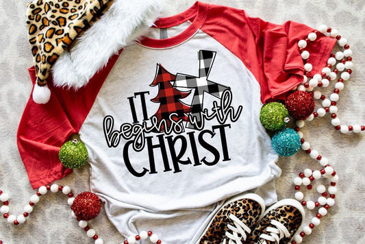 Christmas Youth Tee - It begins with Christ - Christian Youth Tee - Jesus Christmas Shirt - Christmas Gift - Youth Shirt (1-10)