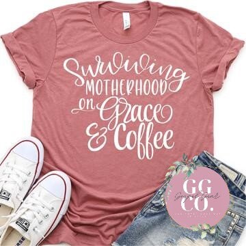 Christian Tee - Surviving Motherhood On Grace & Coffee - Bleached Christian Tee - Jesus Tee - Christian Apparel - Bleached Shirt (2-5)
