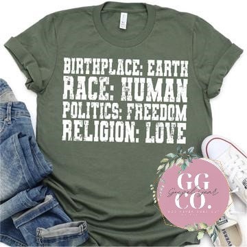 Christian Patriotic Shirt - Religion:Love - Christian Tee - Patriotic Tee - Flag Tee - Christian Gift - Christian Graphic Tee (2-7)