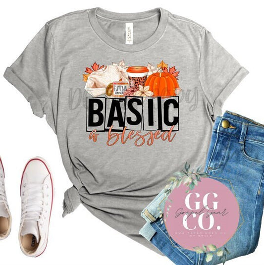 Christian Fall Tee - Basic and Blessed - Fall Graphic Tee - Christian Shirt - Christian Gift - Jesus Tee - Fall Bleached Tee (4-4)