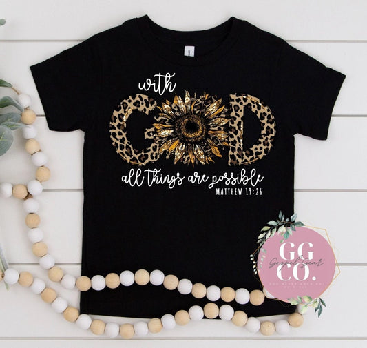 Christian Youth Tee - With God All Things Are Possible - Youth Shirt - Jesus Youth Shirt - Christian Youth Shirt - Christian Gift (4-12)