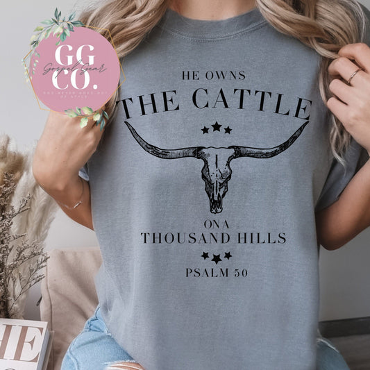 Christian Tee - He Owns The Cattle - Bleached Christian Tee - Jesus Tee - Christian Apparel - Bleached Graphic Tee - Christian Gift (2-1)