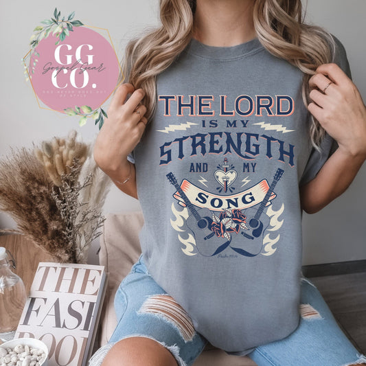 Christian Tee - My Strength And Song - Bleached Christian Tee - Jesus Tee - Christian Apparel - Graphic Tee - Christian Gift (0-11)