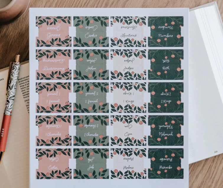 Christian Bible Tabs - Garden Floral Bible Tabs - Christian Gift - Books Of The Bible Tabs - Bible Accessories - Bible Tabs