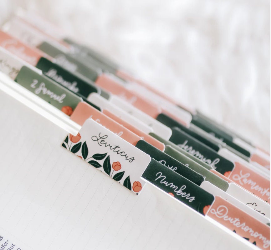 Christian Bible Tabs - Garden Floral Bible Tabs - Christian Gift - Books Of The Bible Tabs - Bible Accessories - Bible Tabs