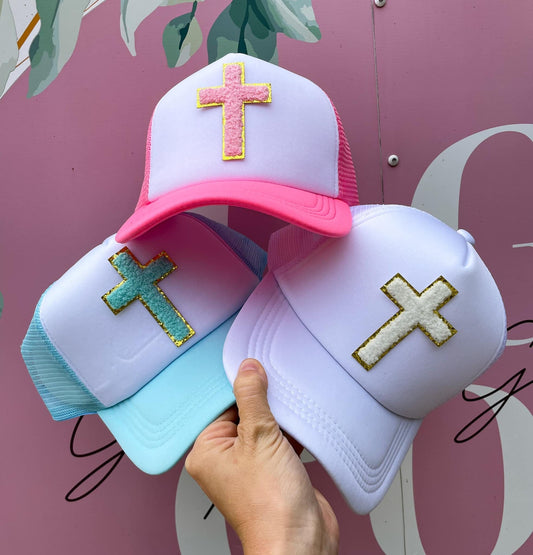 Christian Foam Trucker Hat, Cross Chenille Patch Tucker Hat, Foam Mesh Cap, Jesus Trucker Hat, Foam Patch Trucker Hat, Christian Gift, Hat
