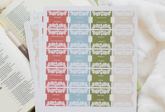 Christian Bible Tabs - White Floral Bible Tabs - Christian Gift - Books Of The Bible Tabs - Bible Accessories - Bible Tabs - Page Marker