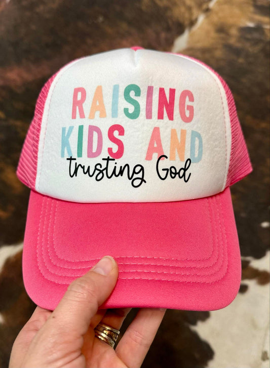 Christian Foam Trucker Hat, Raising Kids And Trusting God Hat, Foam Mesh Cap, Jesus Trucker Hat, Trucker Hat, Christian Gift, Religious Hat