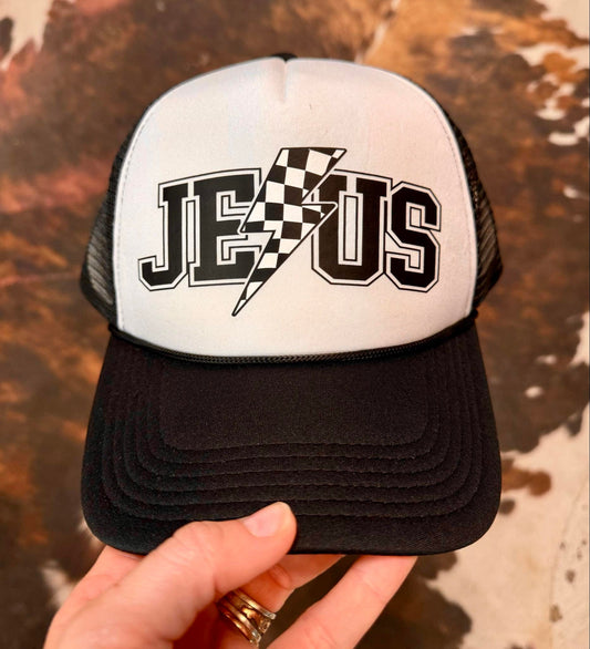 Christian Foam Trucker Hat, Jesus Blk/Wht Trucker Hat, Foam Mesh Cap, Jesus Trucker Hat, Trucker Hat, Christian Gift, Religious Hat