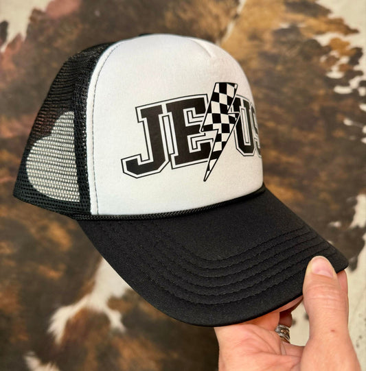 Christian Foam Trucker Hat, Jesus Blk/Wht Trucker Hat, Foam Mesh Cap, Jesus Trucker Hat, Trucker Hat, Christian Gift, Religious Hat