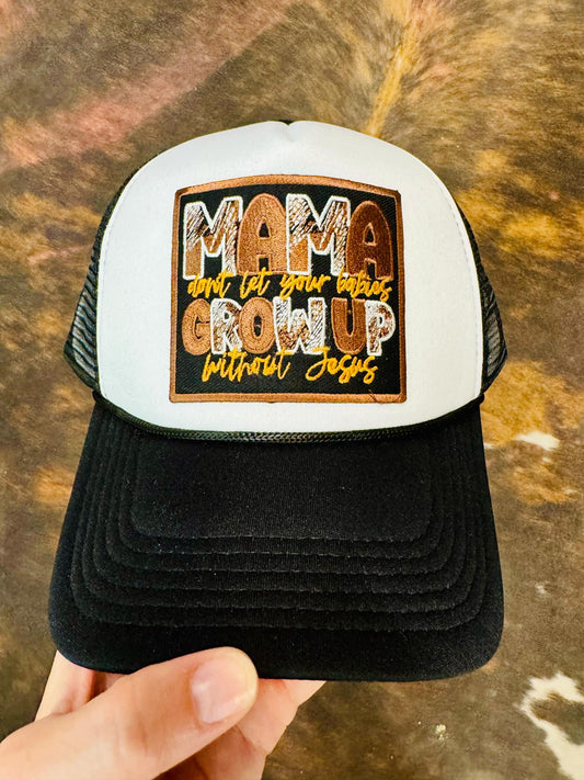 Christian Trucker Hat, Mama and Jesus Trucker Hat, Embroidered Patch Hat, Trucker Hat, Patch Trucker Hat, Christian Gift, Embroidered Patch