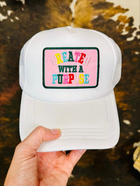 Christian Foam Trucker Hat, Created With Purpose Hat, Embroidered Patch Hat, Trucker Hat, Patch Trucker Hat, Christian Gift, Embroidered Hat