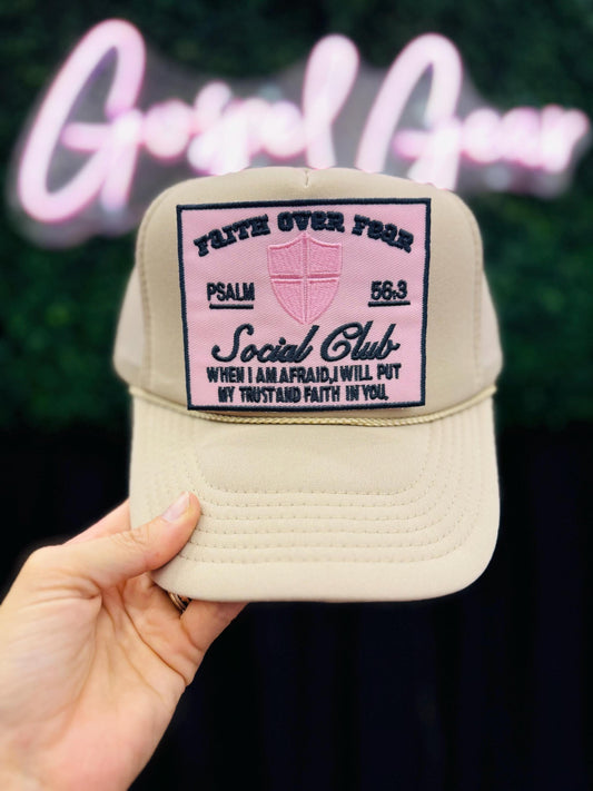 Christian Foam Trucker Hat, Faith Over Fear Club Trucker Hat, Embroidered Patch Hat, Trucker Hat, Patch Trucker Hat, Christian Gift, Hat