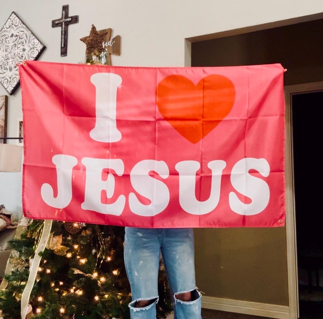 Christian Flag, I Love Jesus Flag, I Heart Jesus Flag, Christian Flag, Jesus Flag, Wall Flag, Christian Gift, Hanging Flag, Flag, Christian