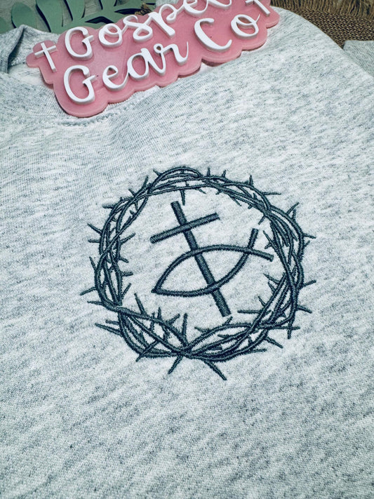 Trinity Embroidered Shirt, Embroidered Pullover, Cross Christian Sweatshirt, Crown Of Thorns Crew, Embroidered Jesus Shirt, Christian Gift