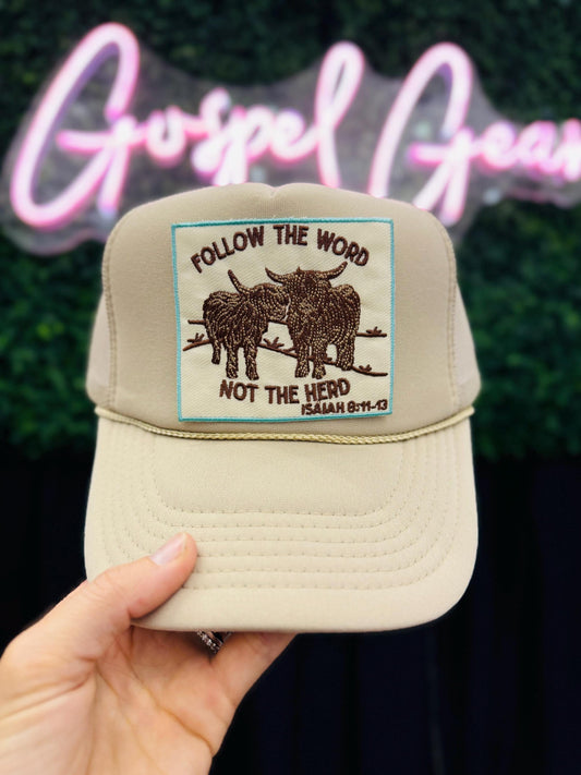 Christian Foam Trucker Hat, Follow The Word Not The Herd Trucker Hat, Embroidered Patch Hat, Trucker Hat, Patch Trucker Hat, Christian Gift