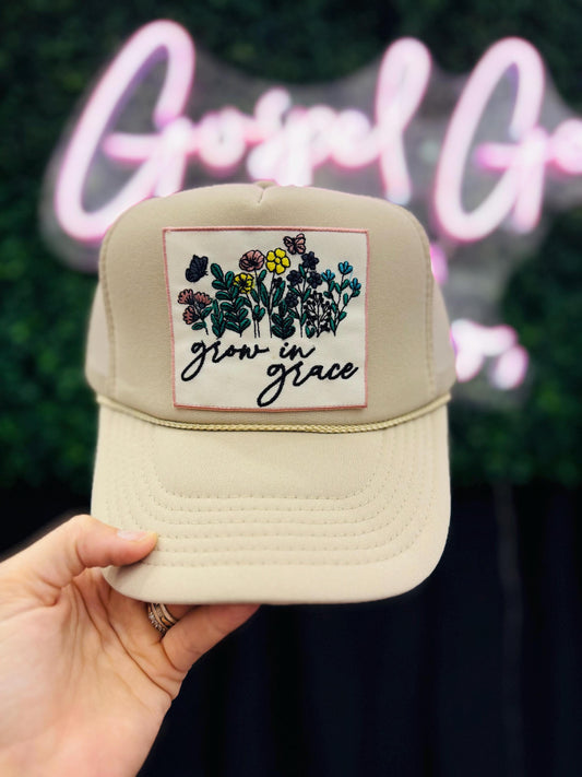 Christian Foam Trucker Hat, Grow In Grace Trucker Hat, Embroidered Patch Hat, Trucker Hat, Patch Trucker Hat, Christian Gift, Embroidered