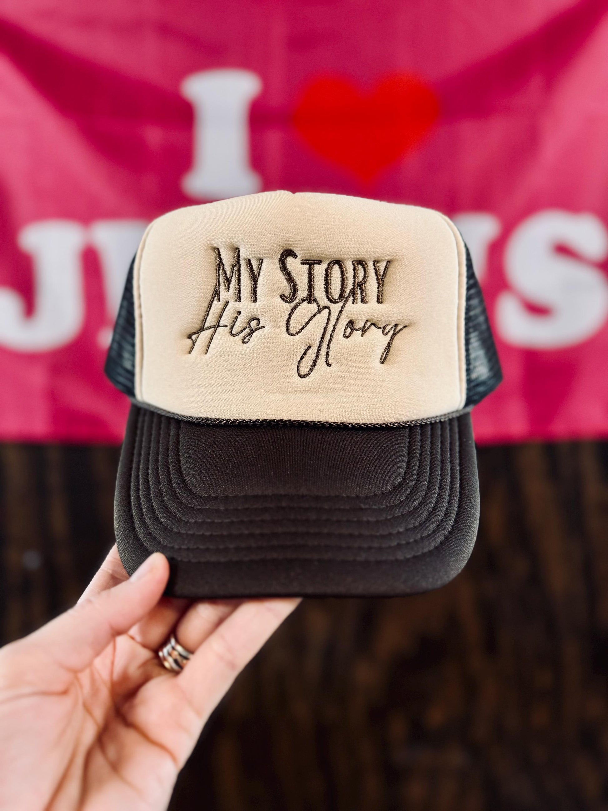 Christian Embroidered Trucker Hat, My Story His Glory Trucker Hat, Foam Mesh Cap, Jesus Trucker Hat, Trucker Hat, Christian Gift