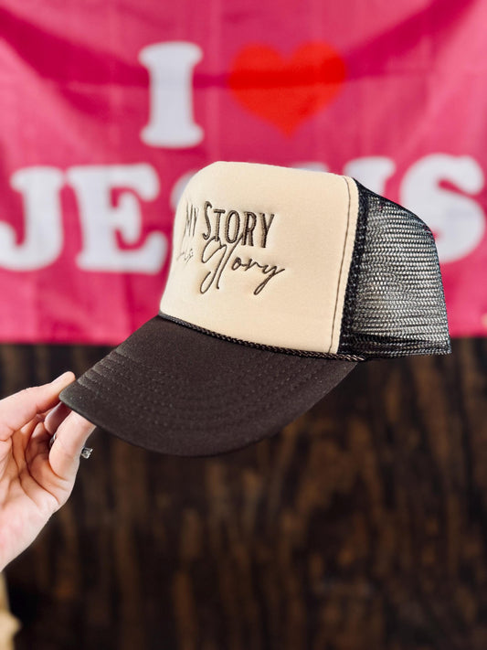 Christian Embroidered Trucker Hat, My Story His Glory Trucker Hat, Foam Mesh Cap, Jesus Trucker Hat, Trucker Hat, Christian Gift