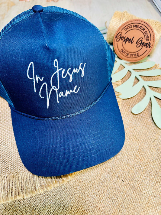 Christian Embroidered Trucker Hat, In Jesus Name Trucker Hat, Structured Cap, Jesus Trucker Hat, Trucker Hat, Christian Gift, Embroidery