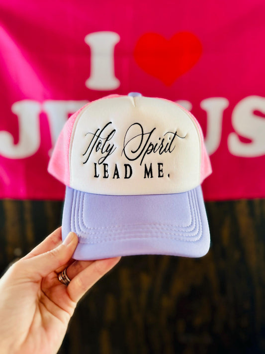 Christian Embroidered Trucker Hat, Holy Spirit Lead Me Trucker Hat, Foam Mesh Cap, Jesus Trucker Hat, Trucker Hat, Christian Gift, Hat