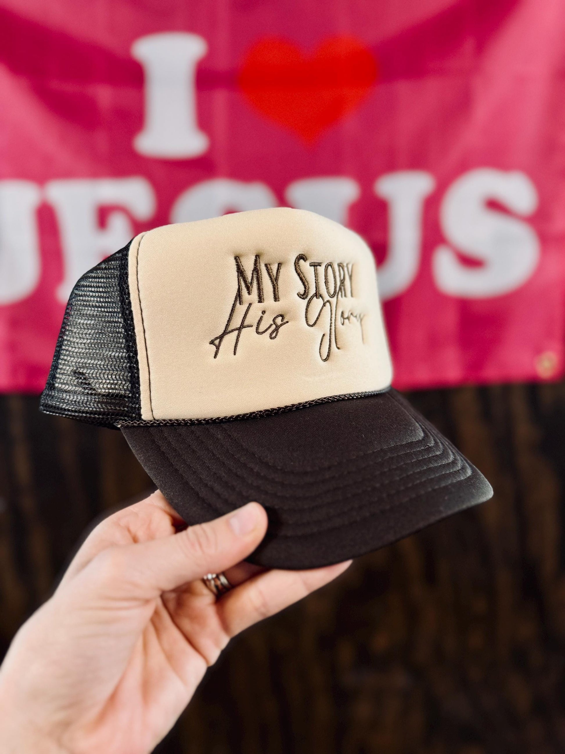 Christian Embroidered Trucker Hat, My Story His Glory Trucker Hat, Foam Mesh Cap, Jesus Trucker Hat, Trucker Hat, Christian Gift