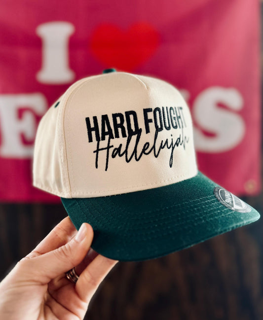 Christian Embroidered Hat, Hard Fought Hallelujah Hat, Vintage Hat, Jesus Hat, Dad Hat, Christian Gift, Embroidered Canvas Hat, Baseball Hat