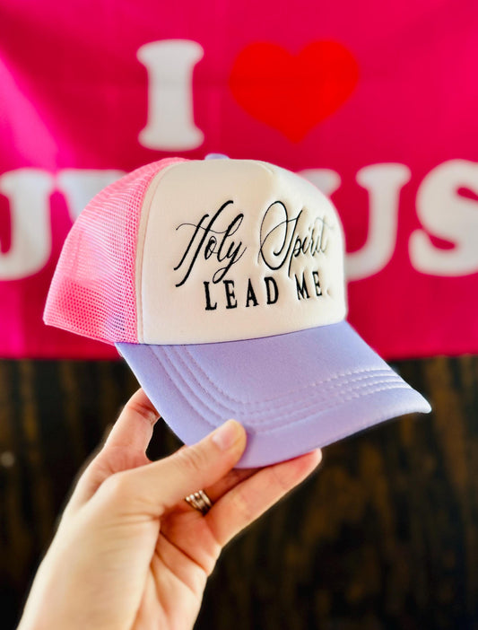 Christian Embroidered Trucker Hat, Holy Spirit Lead Me Trucker Hat, Foam Mesh Cap, Jesus Trucker Hat, Trucker Hat, Christian Gift, Hat