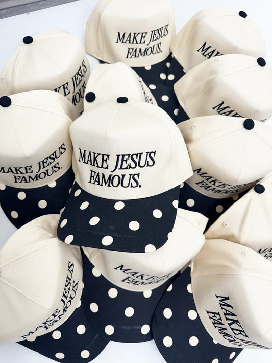 Make Jesus Famous Black Polka Dot Embroidered Hat