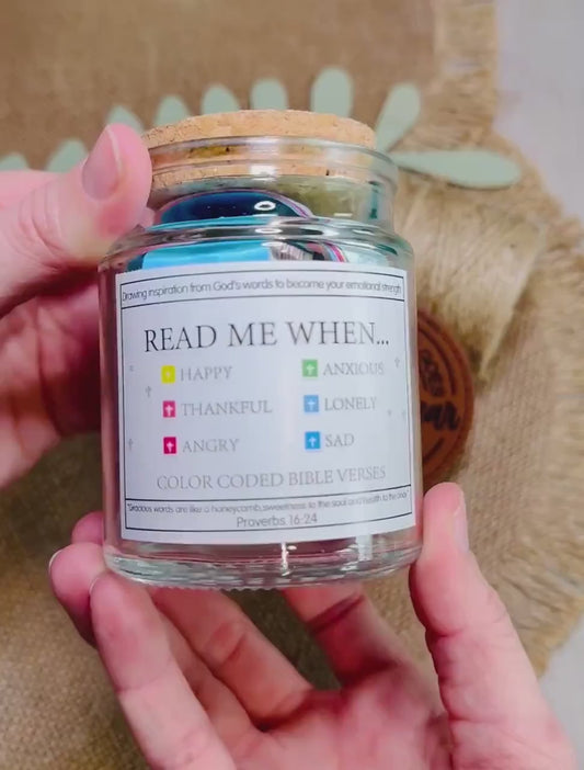 Read Me When Jar, Bible Verse Jar, Glass Scripture Jar, Prayer Jar, Christian Gift, Mental Health, Anxiety, Confirmation Gift, Color Coded